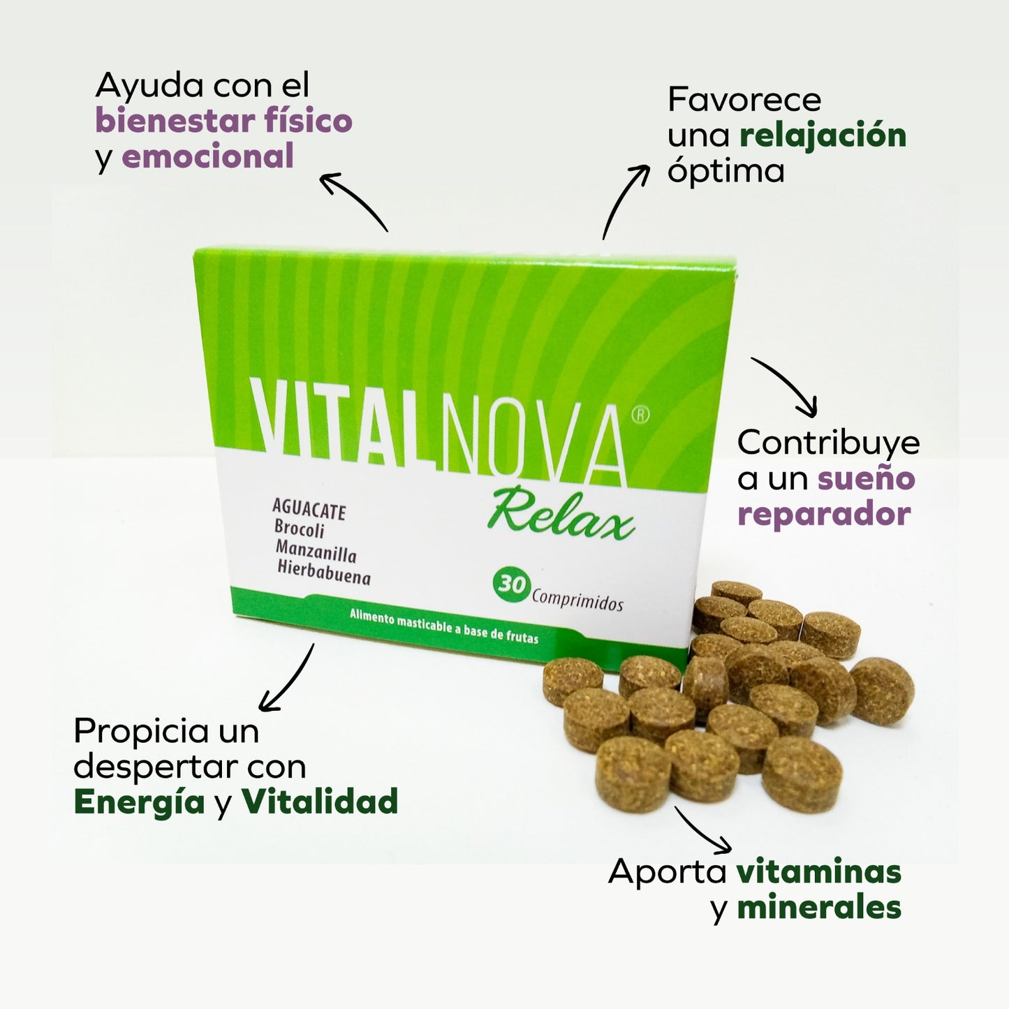 VitalNOVA Relax Green Aguacate, Brocoli, Manzanilla, Pasiflora, Hierbabuena Relax